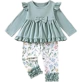 Gademacue Baby Girl Clothes Toddler Girl Outfits Ruffle Long Sleeve Top and Floral Pants Set Fall Winter Clothes