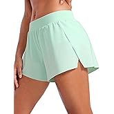 CRZ YOGA Athletic Running Shorts for Women V Split Low Waisted Lightweight Gym Workout Athletic Shorts with Liner