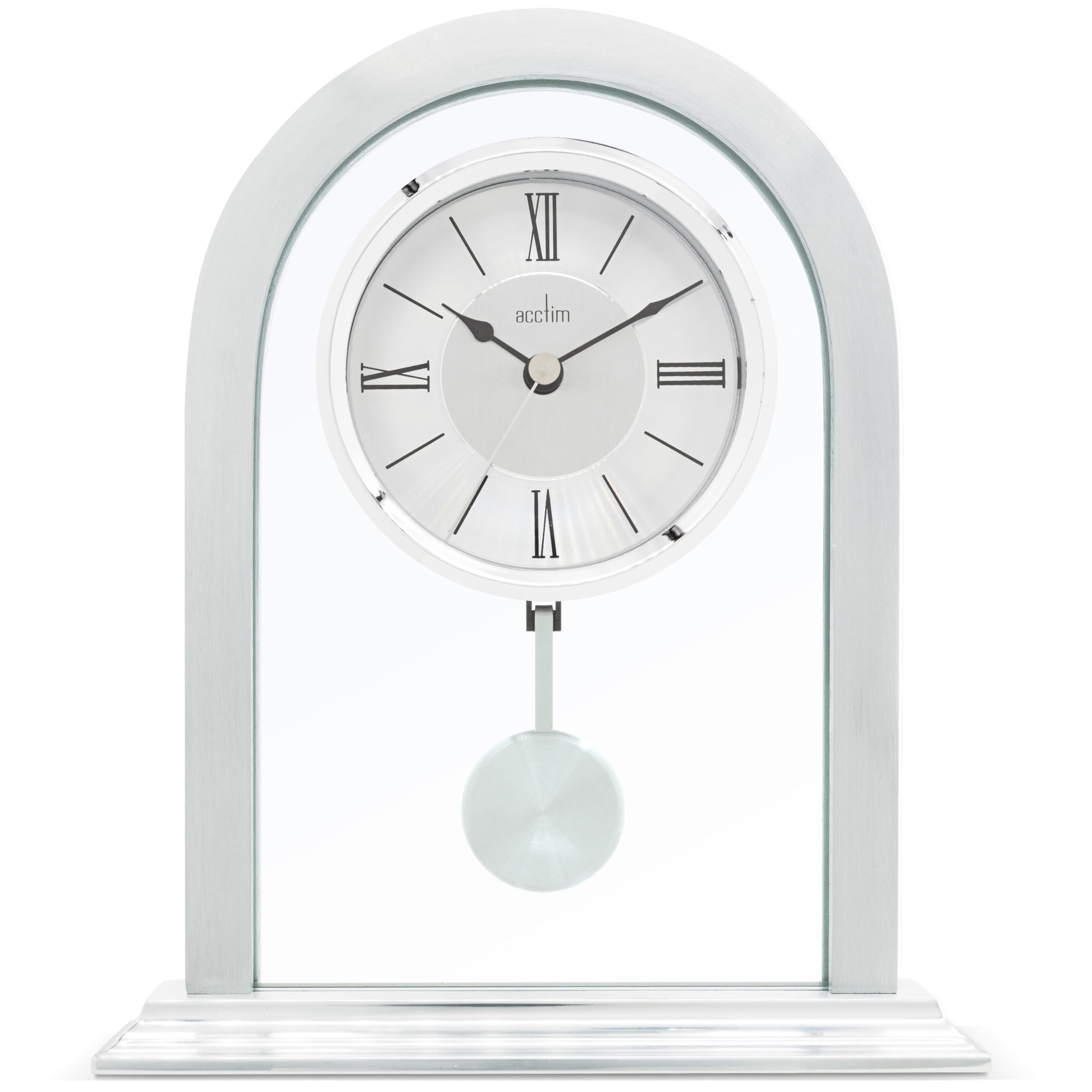 Acctim Colney Pendulum Mantel Clock Quartz Brushed Metal & Glass Energy Efficient Movement Silver