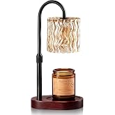 Homelist Candle Warmer Lamp Adjustable Height, with Timer &amp; Dimmer, Black | Decorative Wax Warmer Lamp with Ripple Glass Shade, Cozy Bedroom Home Decor/Housewarming Gift for Women/Sister/Wife