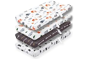 4 Pack Woodland Fox and Bear Design Fitted Nursery Sheets Neutral Unisex Baby Breathable Sheets for Boys or Girls (Changing P