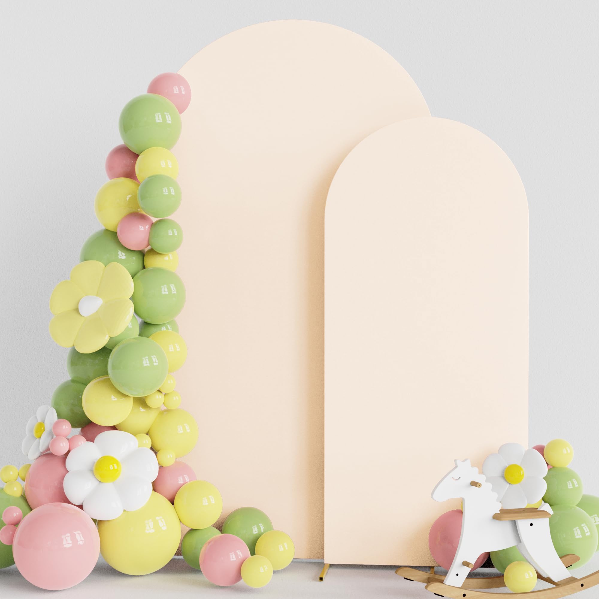 Photo 1 of Asee'm Wedding Arch Cover Fitted Spandex Covers (7.2FT, 6FT) 2-Sided Round Top Chiara Backdrop Stand Cover Set of 2 for Party Birthday Banquet Decoration Beige