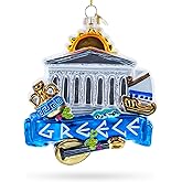 Landmarks and Symbols of Greece Glass Christmas Ornament