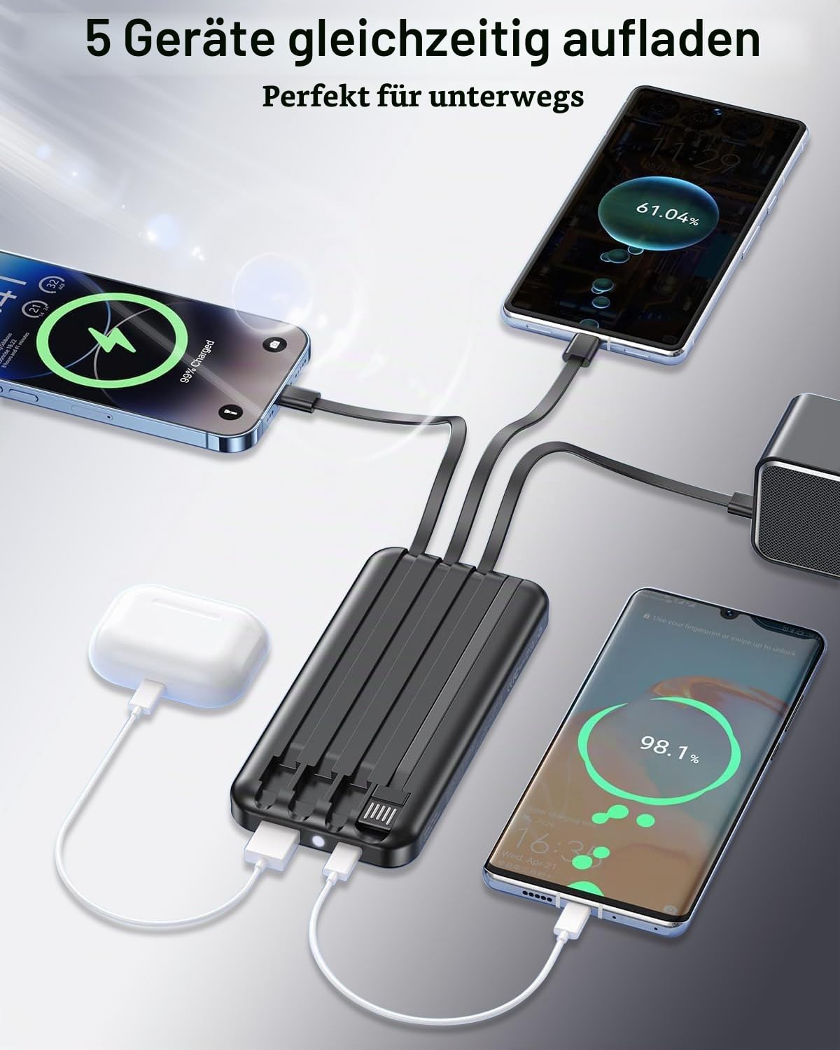 Powerbank 20000mAh, 22.5W Schnelllade Power Bank mit 4 Kabel Power Bank 4