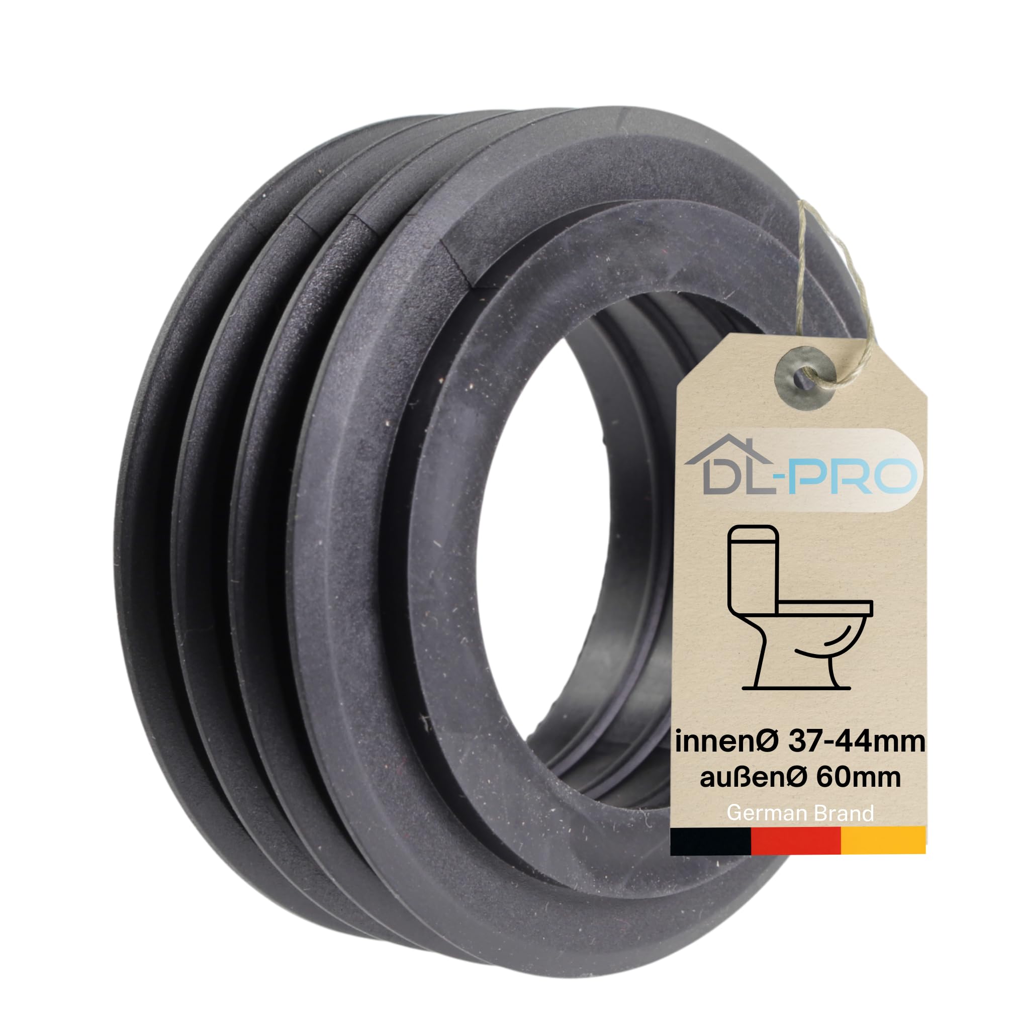 DL-pro Flush Pipe Connector Seal Connector Inner Diameter 37-44 mm Outer Diameter 60 mm Rubber Sleeve for Flush-Mounted Cistern Toilet Flush Pipe Drain Pipe