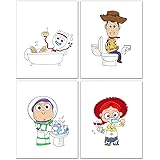 Toy Story Bathroom Photos - Set of 4 (8 inches x 10 inches) Woody Jessie Buzz Lightyear Forky Prints