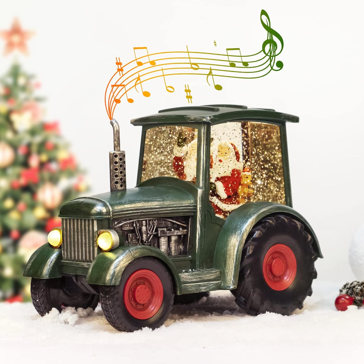 Snow Globes - Christmas Snow Globes, Tractor Santa Delivers Presents Water Lantern, 8 Christmas Music, Holiday Decorations Gifts for Family, Children or Friends