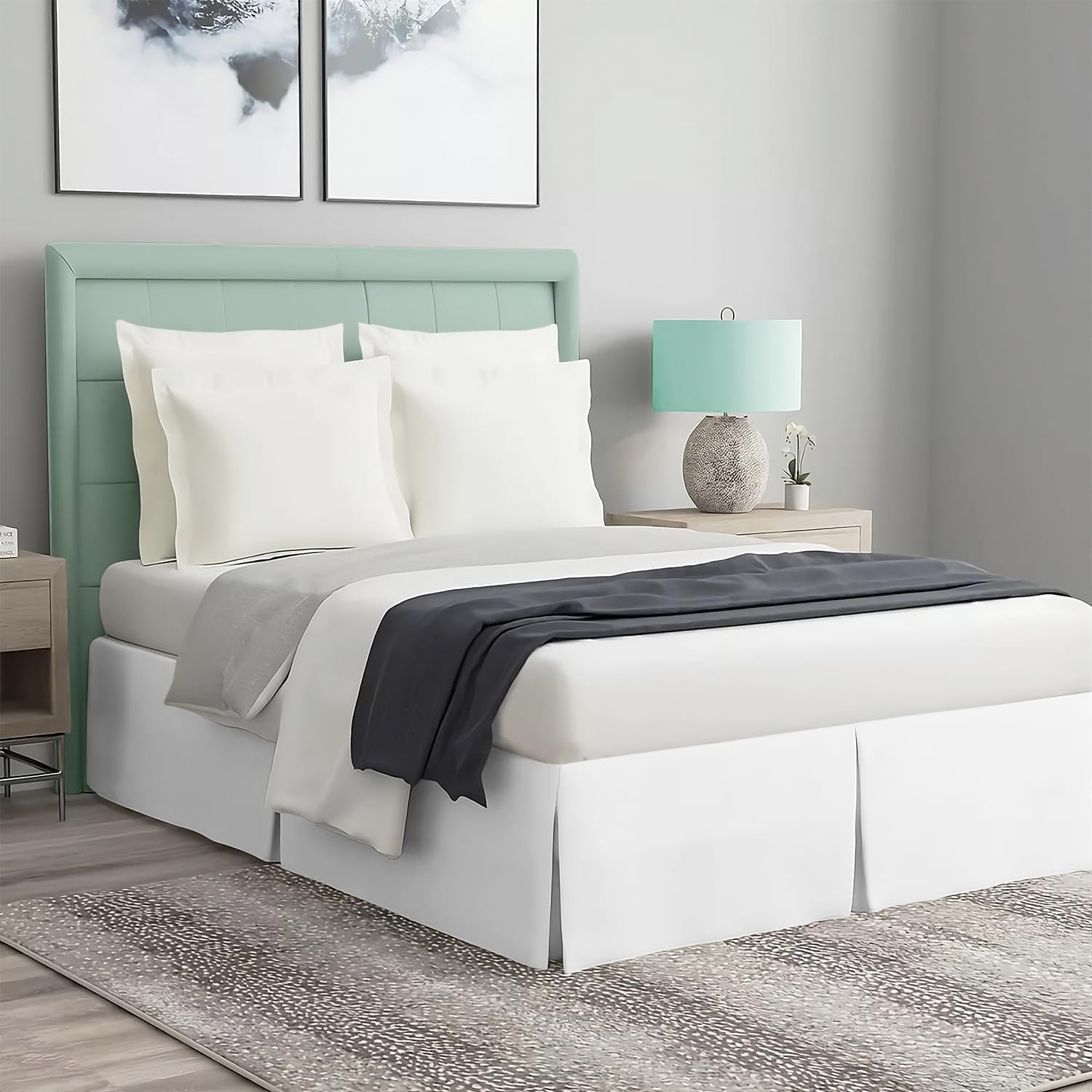 Photo 1 of King Size Magic Bed Skirt with 12-Inch Drop, 100% Cotton Blend, No Mattress Lifter, Wrap-Around Design with Pleated Split Corners – White Color