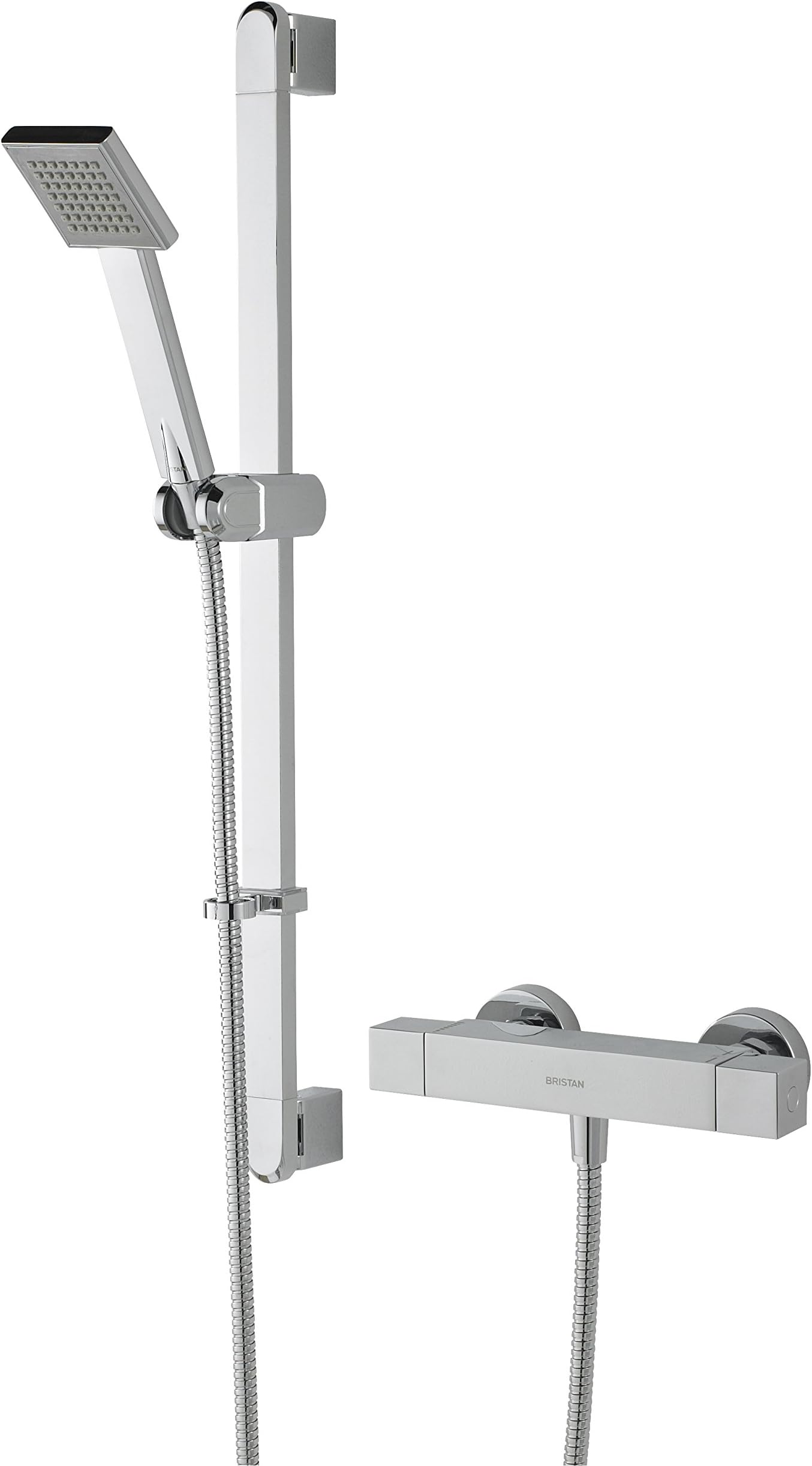 BristanQD SHXSMFF C Quadrato Exposed Bar Shower with Riser Kit, Adjustable Kit