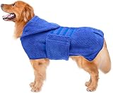 Geyecete Pineapple Grid Dog Drying Coat with Hood Blue 3XL