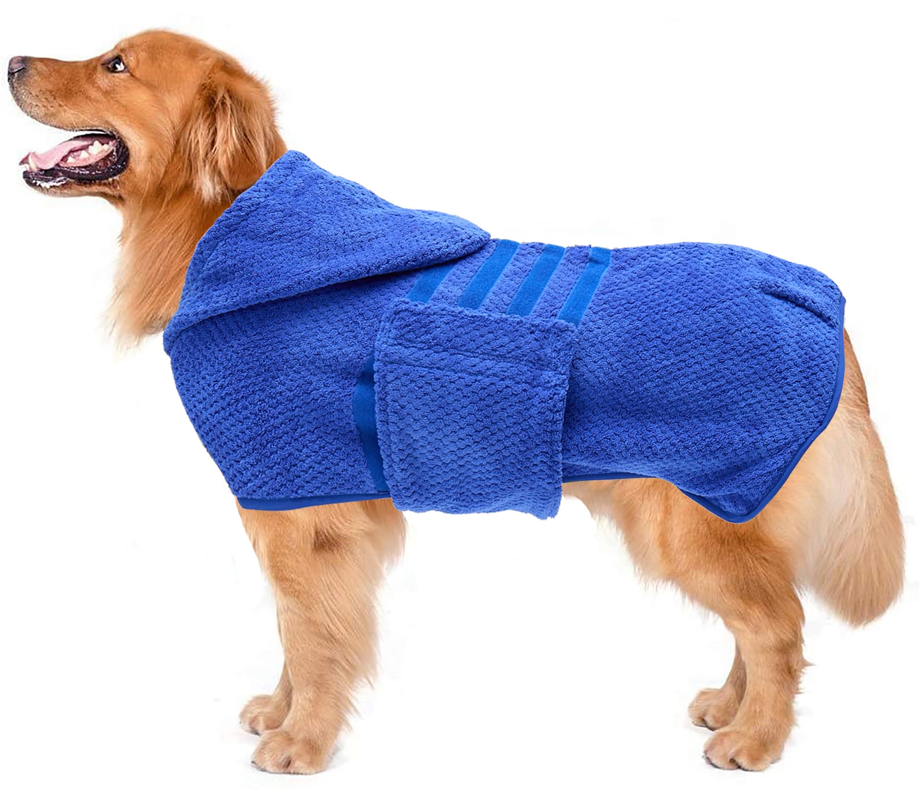 Geyecete Dog Drying Coat with Hood for After Bath Bathrobe Towel Dog Drying Coat for Wet Walking in Rain/Snow-Dry Fast Dog Bag-Pineapple Grid Fast Drying-Blue-3XL Image