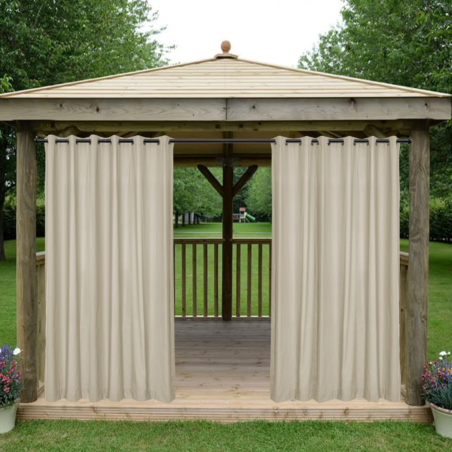 Outdoor Curtains - Frelement Outdoor Curtains for Patio Waterproof Thermal Insulated Privacy Drapes Grommet Curtains Outdoor Canvas Fade Resistant Curtains for Gazebo, 84