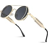 FEISEDY Aviator Sunglasses for Men Women, Retro Steampunk Gothic Round Metal Frame Hippie Glasses B2351