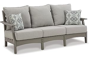 Signature Design by Ashley Visola Outdoor HDPE Patio Sofa with Cushion, Gray