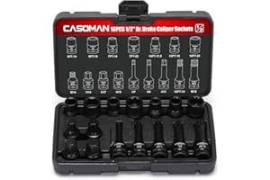 CASOMAN 16-Piece 1/2" Drive Impact Brake Caliper Socket Set, 5PT 7PT 10PT M14 M18 & Hex Sockets Compatible with Ford Benz BMW
