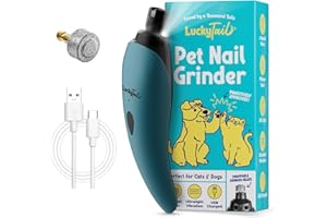 LUCKY TAIL Pet Nail Grinder for Dogs and Cats - Super Quiet and Low Vibration Electric Dog Nail Grinder with 2 LED Lights - USB Rechargeable and Cordless - 2 Speeds - Small to Large Pets - Teal