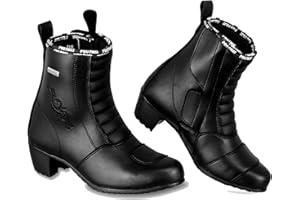 PROFIRST Leather Ladies High Heel Motorbike Boots Anti Slip Rubber Soul Motorcycle Waterproof Cruiser Boot Shoes Racing Sports