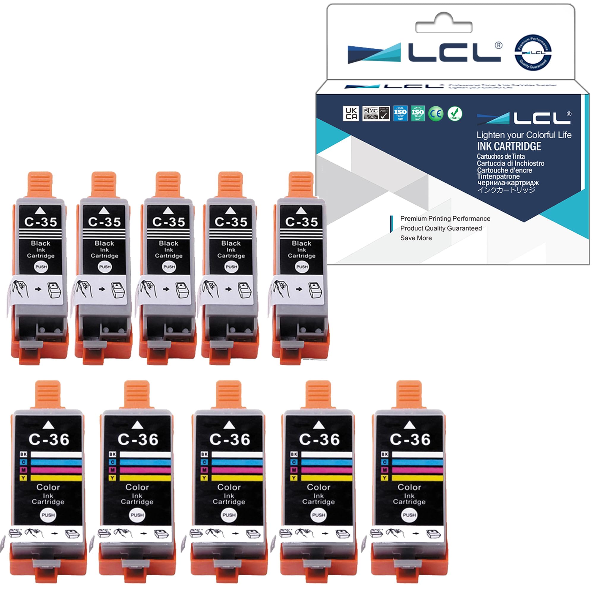 LCL Compatible Ink Cartridge PGI-35 PGI35 CLI-36 CLI36 1509B002 1511B002(5 Black 5 Color) Replacement for Canon PIXMA IP100B PIXMA IP100 PIXMA IP110 PIXMA mini260 PIXMA mini320 TR150