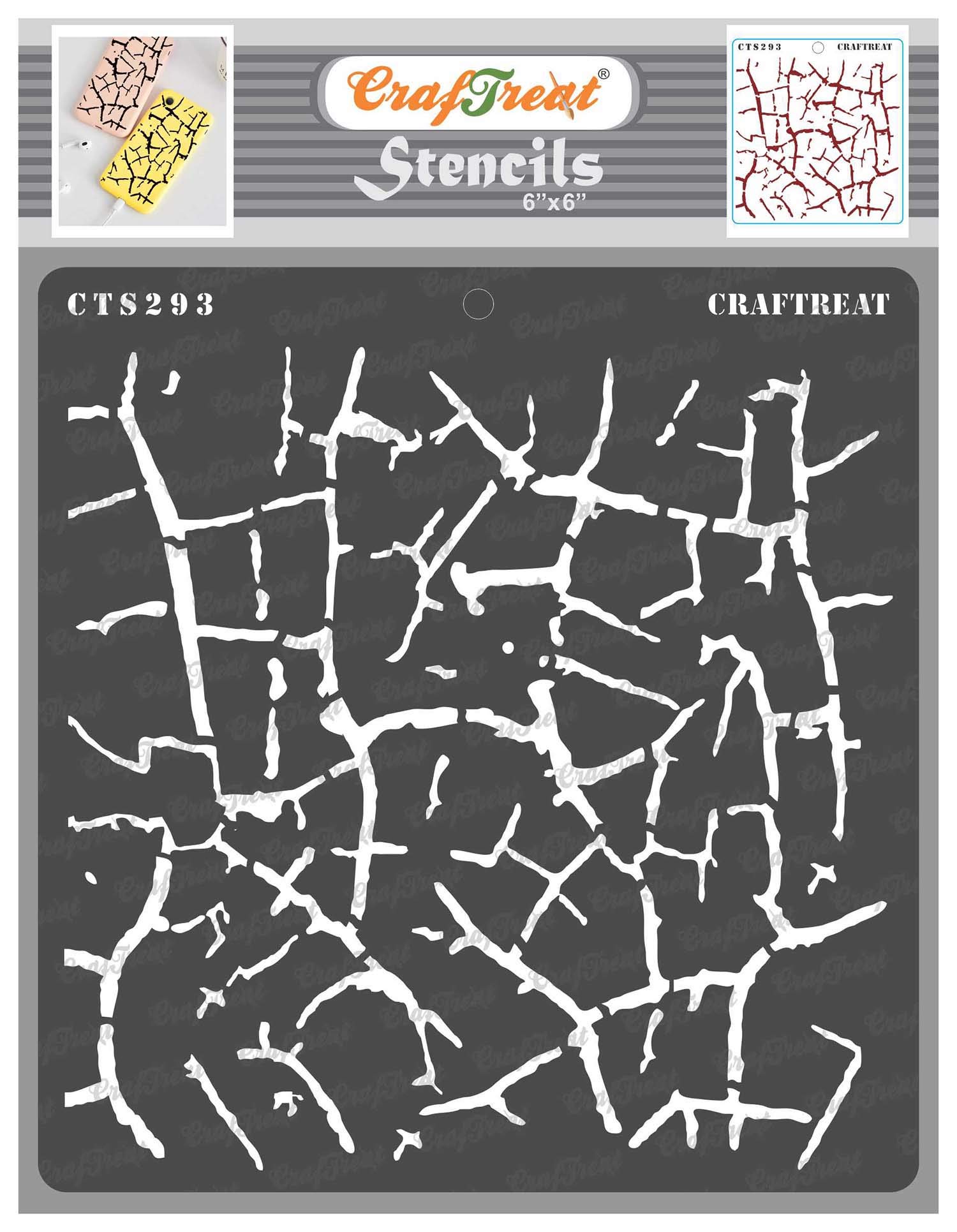 CrafTreat Reusable Crackle Stencils for Painting on Wood, Canvas, Paper, Fabric, Floor, Wall and Tile - Crocodile Crackle - 6x6 Inch - DIY Art and Craft Stencils Crackle - Texture Template