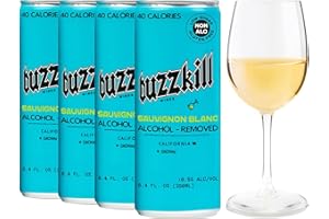 Buzzkill Wines Non-Alcoholic Sauvignon Blanc, Dealcoholized California Dry White Wine, Gluten Free, Low Sugar, 40 Calories, Pack of 4 (8.4 fl. oz per can) 33.8 Fl Oz