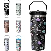 Xchearser Gothic Tumbler with Handle and Flip Straw for Women Men, 30oz Moon Phase Stainless Steel Insulated Cup, Goth Witch Water Bottle Travel Coffee Mug Gifts