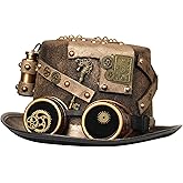 XWXLDD Unisex Gothic Steampunk Top Hats with Goggle Gear Halloween Hat Headwear Men Women