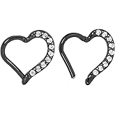 365 Sleepers 316L Surgical Steel Hypoallergenic 16G Love Heart Gem Septum Jewelry Hinged Segment Ring Body Piercing Hoop Lip Rings Helix Cartilage Rook Sleeper Earrings 8mm – 10mm