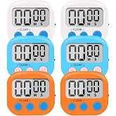 6 Pack Small Digital Kitchen Timer Magnetic Back and ON/Off Switch,Minute Second Count Up Countdown (Multicolored)