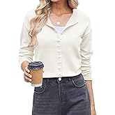 Women Crop Knit Cardigan Lightweight Crewneck Button Up Sweater Fitted Short Cardigans Layering Top