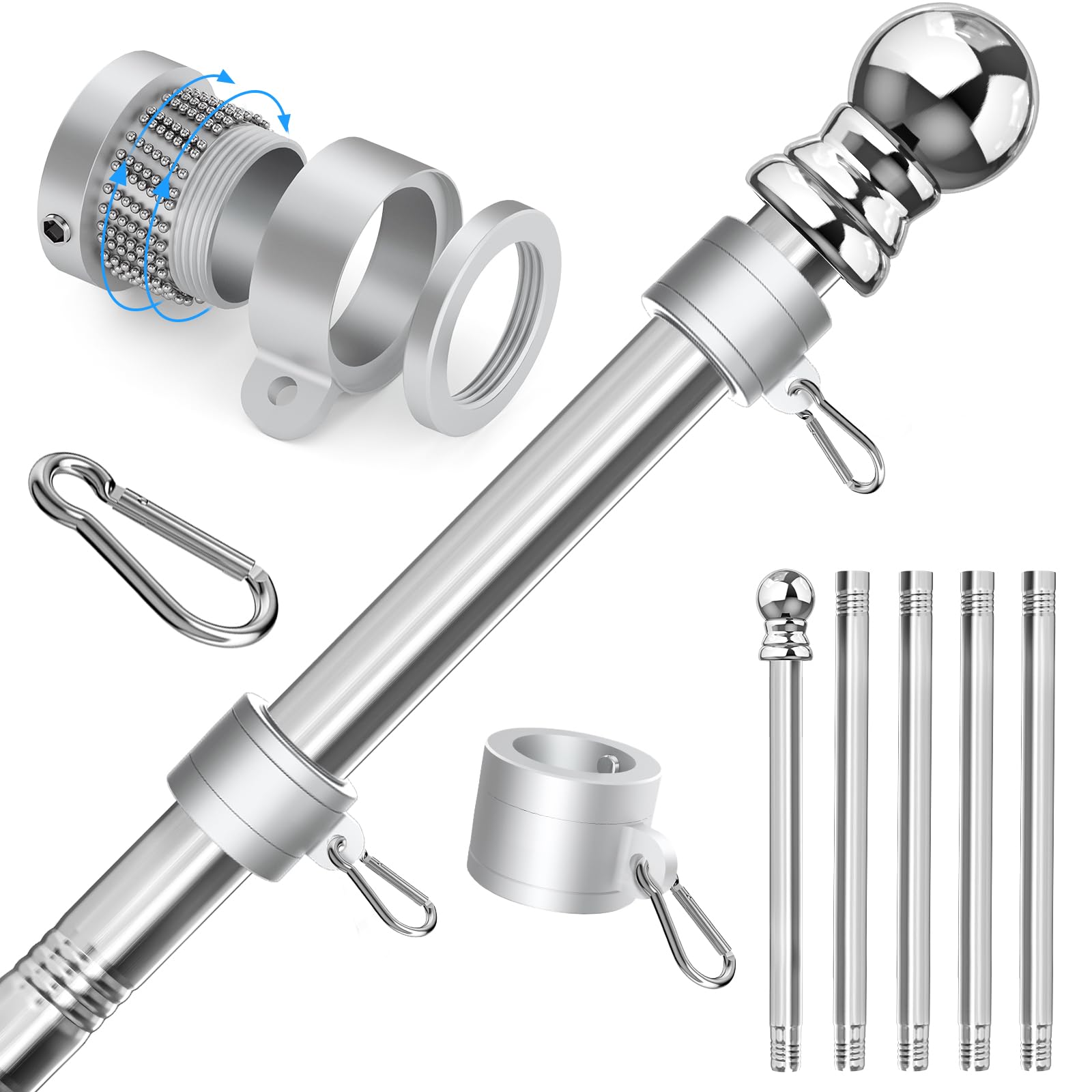 Photo 1 of Sinyoeer 304 Stainless Steel Flag Poles,6 FT Flag Pole for Outside House, 1 Inch Outdoor Flag Pole with Swivels Rings, House Flag Pole for 3x5 Flag, Heavy Duty Flag Pole for Porch(Without Bracket)