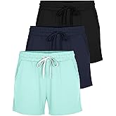 Real Essentials 3 Pack: Womens Ultra-Soft Athletic Lounge Casual Sweat Shorts with Pockets (Available in Plus Size)