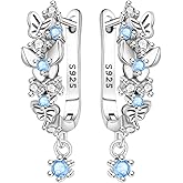 MISEFF 925 Sterling Silver Blue Butterfly Drop Dangle Earrings for Women, Exquisite Fancy Butterfly U-Shaped Women's Earrings, Lightweight & Hypoallergenic Fashion Jewelry Gift- Hoop Earrings