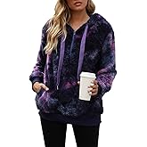 ReachMe Womens Oversized Sherpa Pullover Hoodie with Pockets Fuzzy Fleece Sweatshirt Plaid Fluffy Jacket Coat