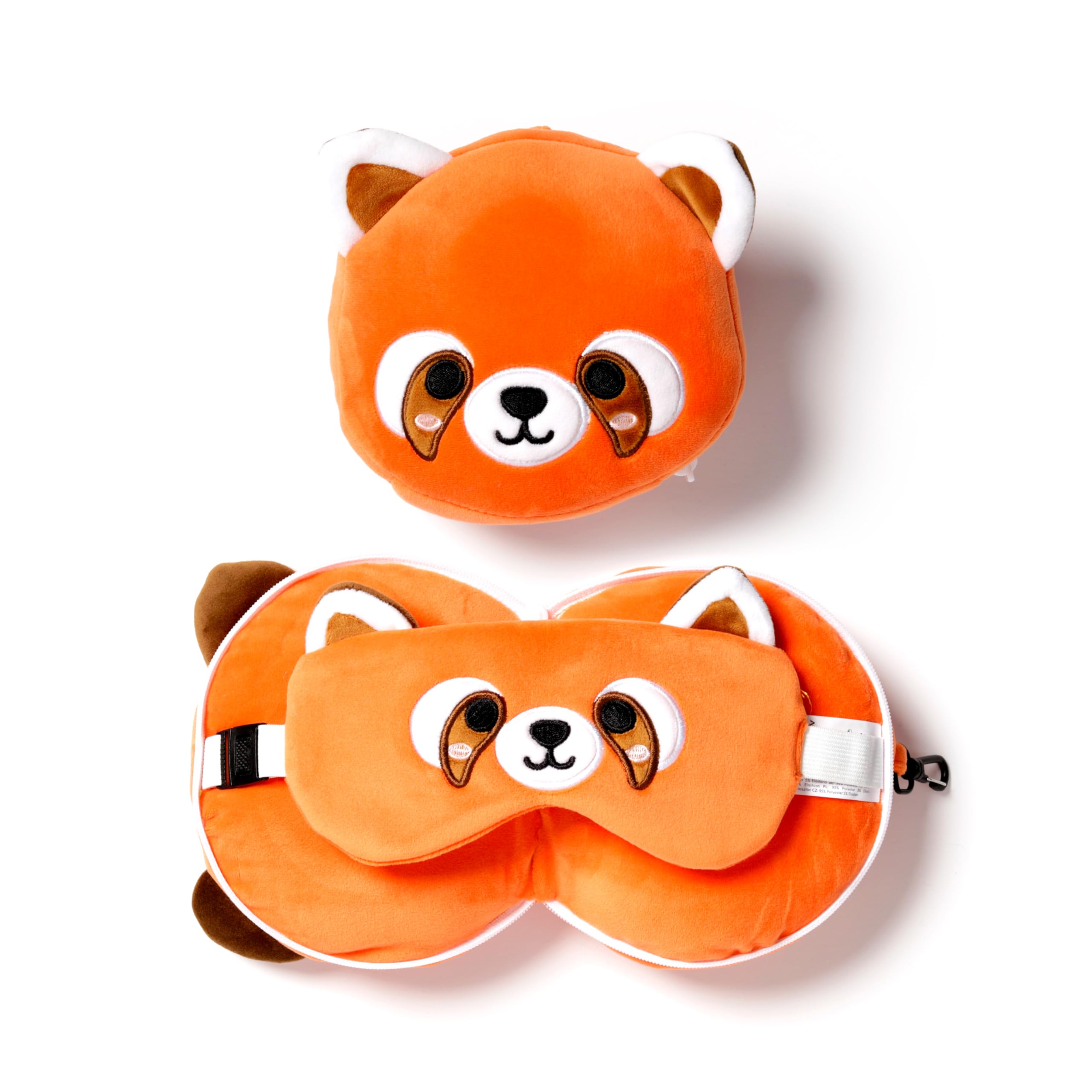 Puckator Relaxeazzz Red Panda Round Plush Travel Pillow & Eye Mask - Sleep Eye Mask Masks - Kids Travel Accessories For Sleeping Airplane - Flight Plane Neck Pillow Pillows