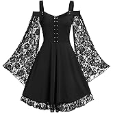 Panegy Women’s Gothic Steampunk Dress Lace Off Shoulder Renaissance Dress Party Cosplay