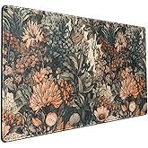 Boho Aesthetic Desk Mat Wildflowers Large Mouse Pad Gaming Pad, XXL Keyboard Mat Full Desktop Women Office Desk Accessories with Stitched Edges Anti-Slip Funny Deskpad, 31.5 X 15.8 in