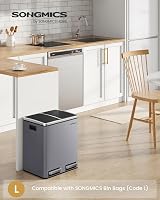 SONGMICS Dual Rubbish Bin 2-Compartment Pedal Bin with Lids 15 L Each view 3