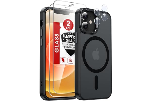 LeYi for iPhone 12 Mini/13 Mini Case: Mag-Safe Fit Shockproof Matte, Black | with [2PCS] Screen Protector & Camera Lens Prote