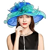 2026 Derby Hat, Classy Sun Hat for Women Ladies, Organza Feather Kentucky Fascinator for Tea Party Church UV Protection