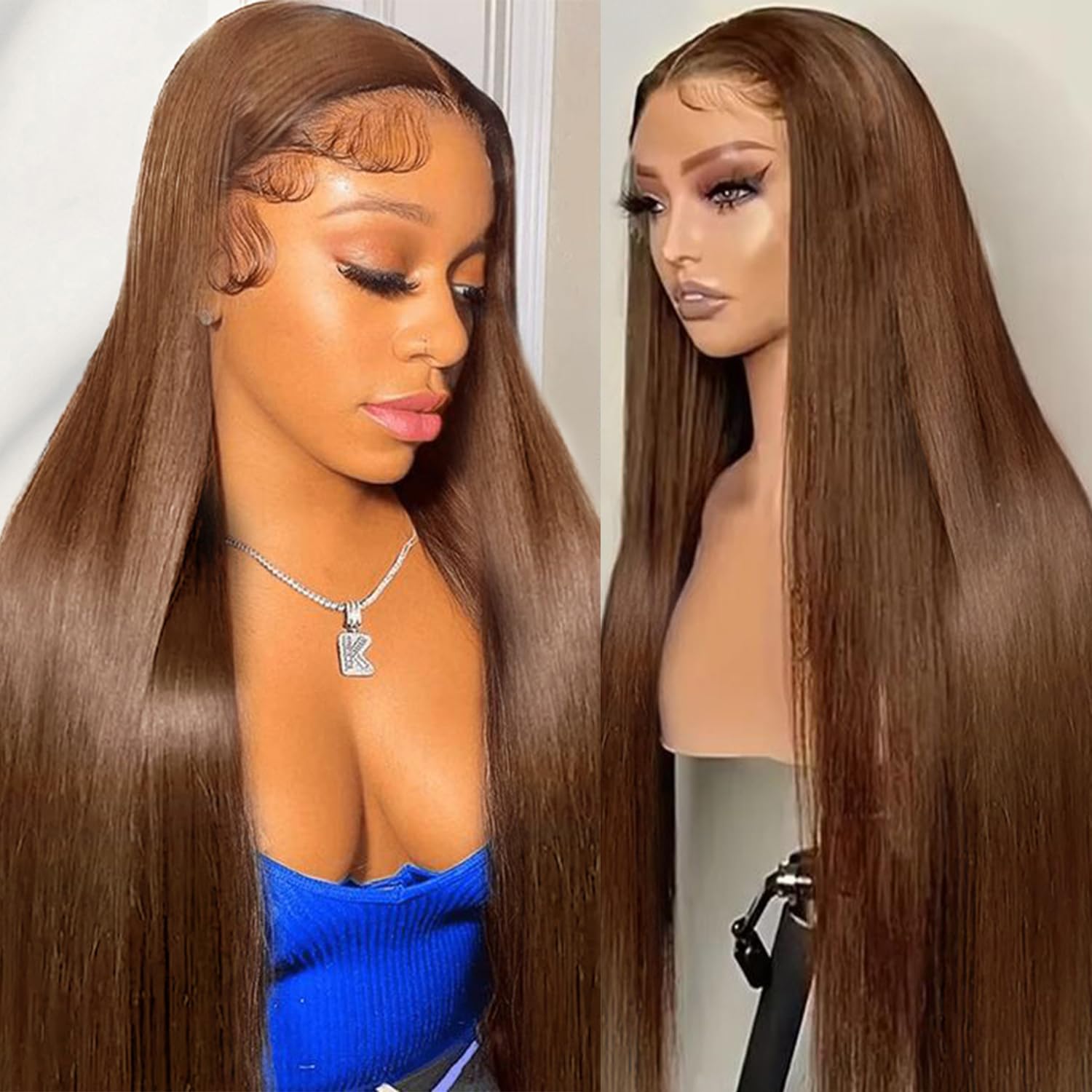 Photo 1 of Cypha Chocolate Brown Lace Front Wigs Human Hair Pre Plucked 13x6 Straight Lace Front Wigs Human Hair 180% Density Colored #4 Light Brown Glueless Wig HD Lace Frontal Wigs for Women 20inch
