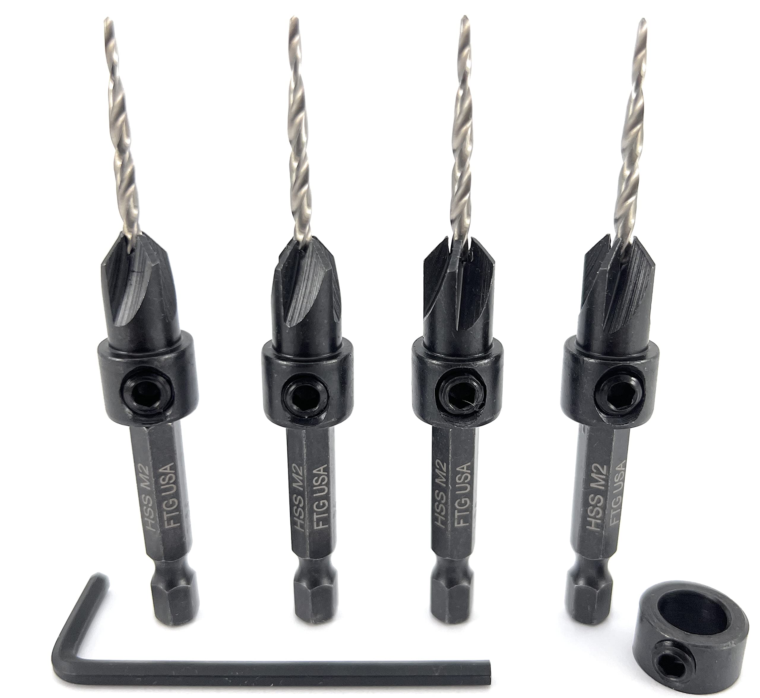 FTG USA 4 Pc #4 (7/64") Adjustable Wood Countersink