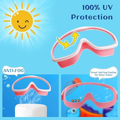 Kids Snorkel Mask Vvinca Kids Swim Goggles With Nose Cover, Snorkel Diving Mask Fabric Strap Anti Fog Anti Shattered Lens Goggles For Kids 3-15 Swim Mask