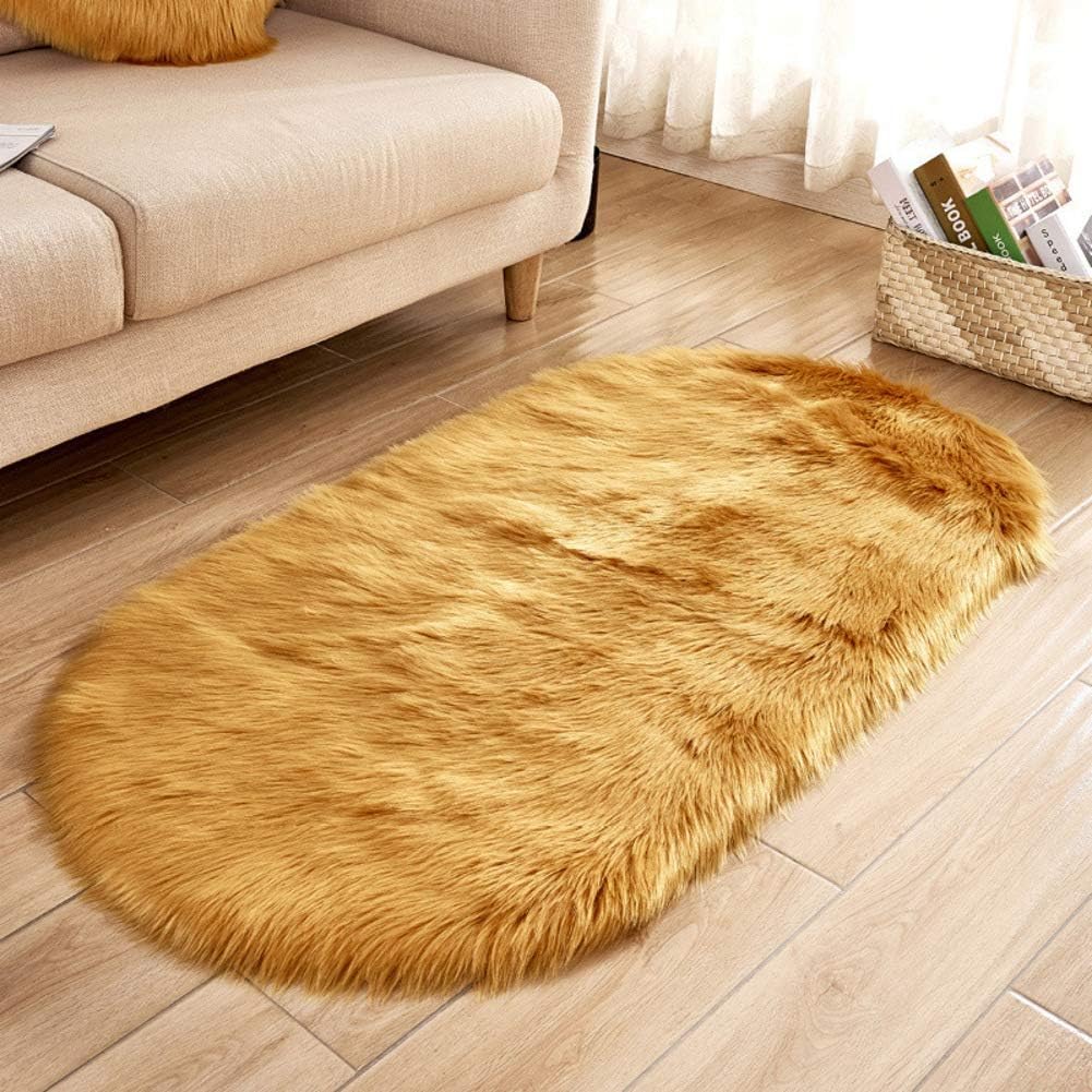 CYQ Oval area rug faux fur, faux sheepskin fur plush carpet non slip