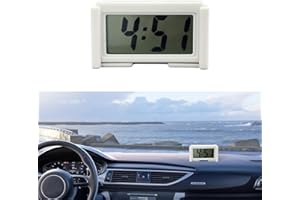 Augeny Mini Car Digital Clock, Adhesive Electronic Small Clock with Clear LCD Screen Bracket Function, Auto Digital Clock Stick On Dashboard, Universal Vehicle Clock Accessories (White)