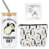 TAOVEEK Penguin Gifts Set for Women, Birthday Gifts Set for Woman, Penguins Gifts for Girls, Penguin Gift for Women Penguins Lover Stuff for Friends/Teacher/Girlfriend with Glass Cup