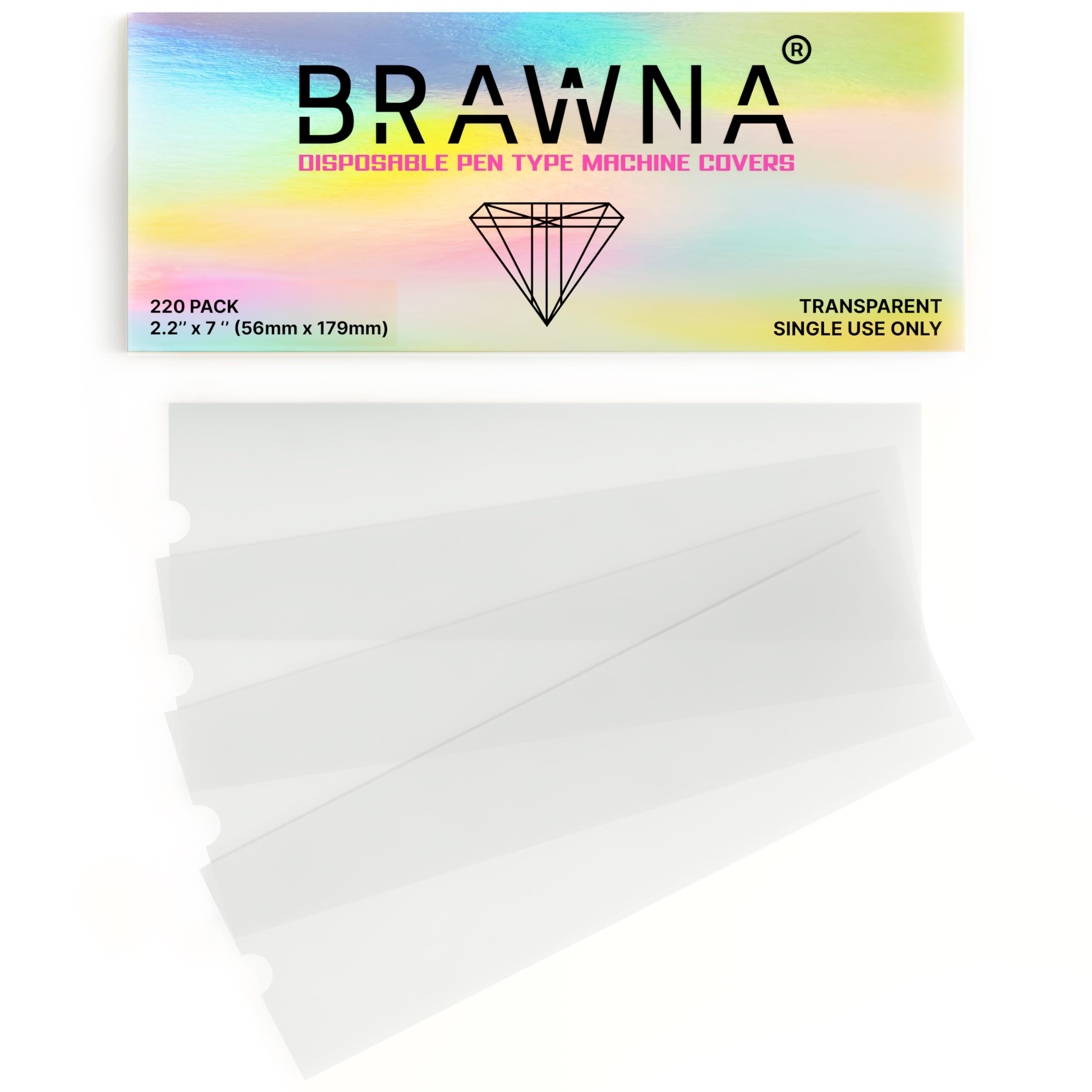 BRAWNA 220 Pack Wireless PMU Pen Machine Covers - PMU Supplies - Tattoo Supply - Microneedling Pen Protective Sleeve - Color - Clear