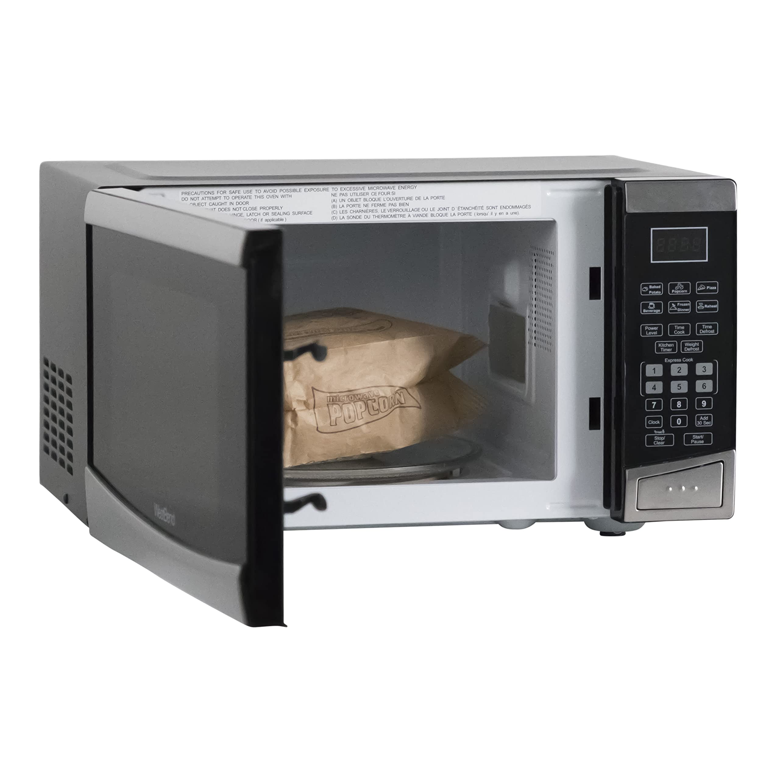 West Bend WBMW92S Microwave Oven 900-Watts Compact with 10 Power Levels and 6 Pre Cooking Settings, Speed Defrost, Electronic Control Panel and Glass Turntable, 0.9-Cu.Ft, Stainless Steel