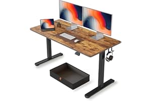 FEZIBO 55 x 24 Inches Standing Desk with Drawer, Adjustable Height Electric Stand up Desk with Storage, Sit Stand Home Office Desk, Ergonomic Computer Desk, Rustic Brown