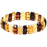 AMBERAGE Baltic Amber Bracelet for Women – Genuine Natural Multi-Color Polished Amber Beads – Handmade Stretch Design – Elegant Gift from Lithuania with Certificate & Gift Box