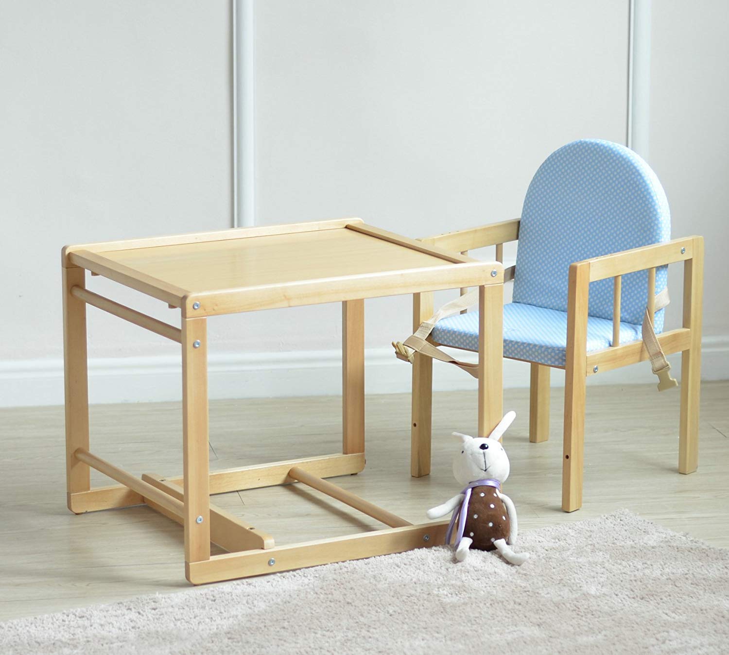 wooden high chair and table